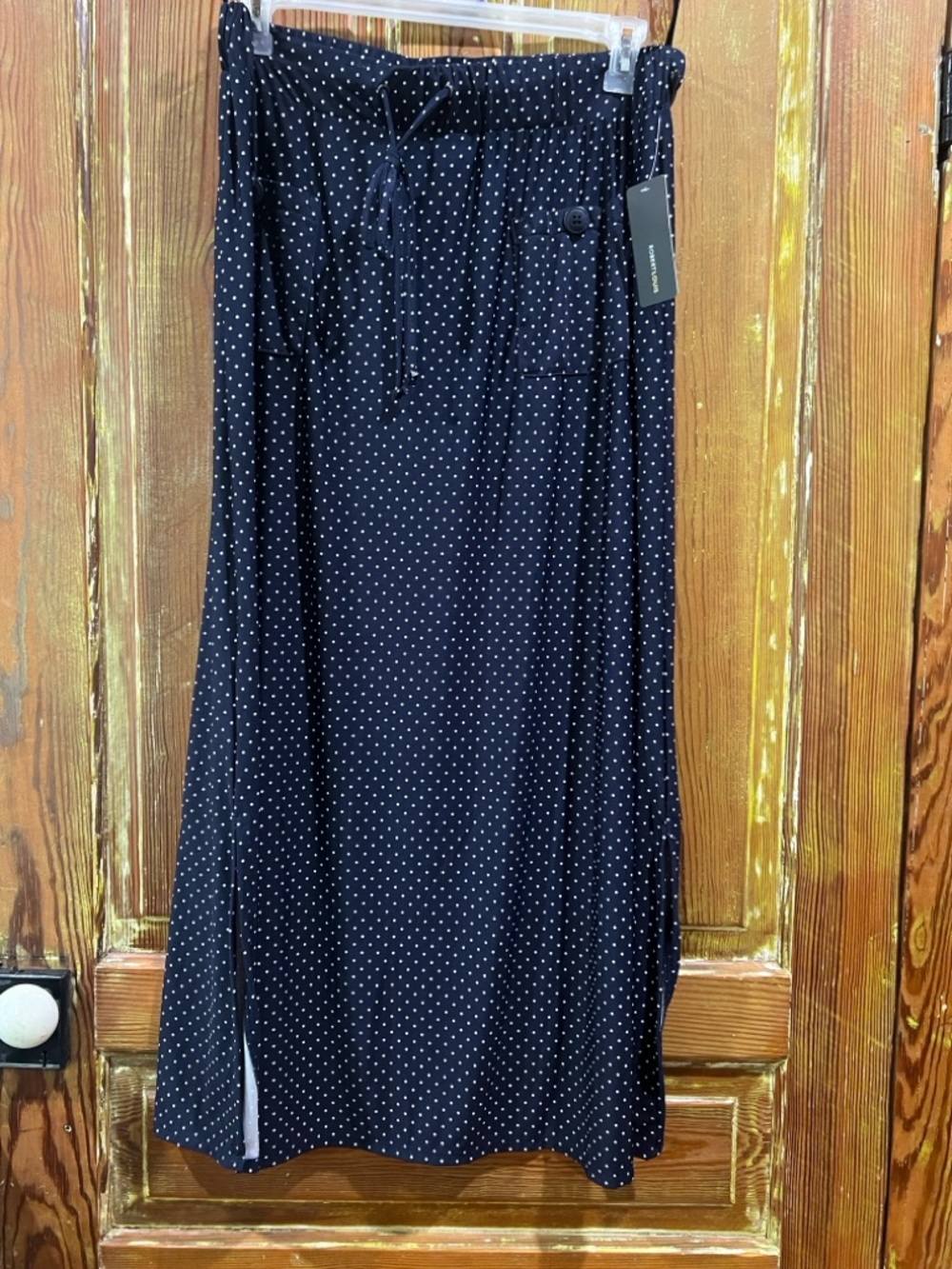 NWT Polka Dot Maxi Skirt with Side Slit - Navy